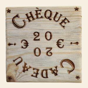 Carte cadeau chèque en bois 20€