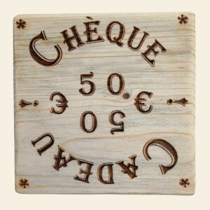 Carte cadeau chèque en bois 50€